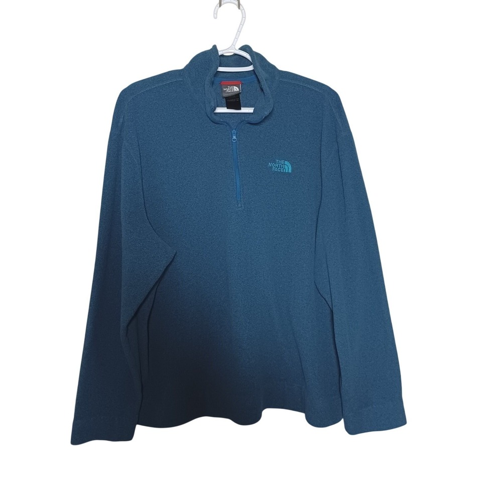 North Face Sweater Mens XL Blue Fleece 1/4 Zip Lightweight Soft Cozy Teal Logo